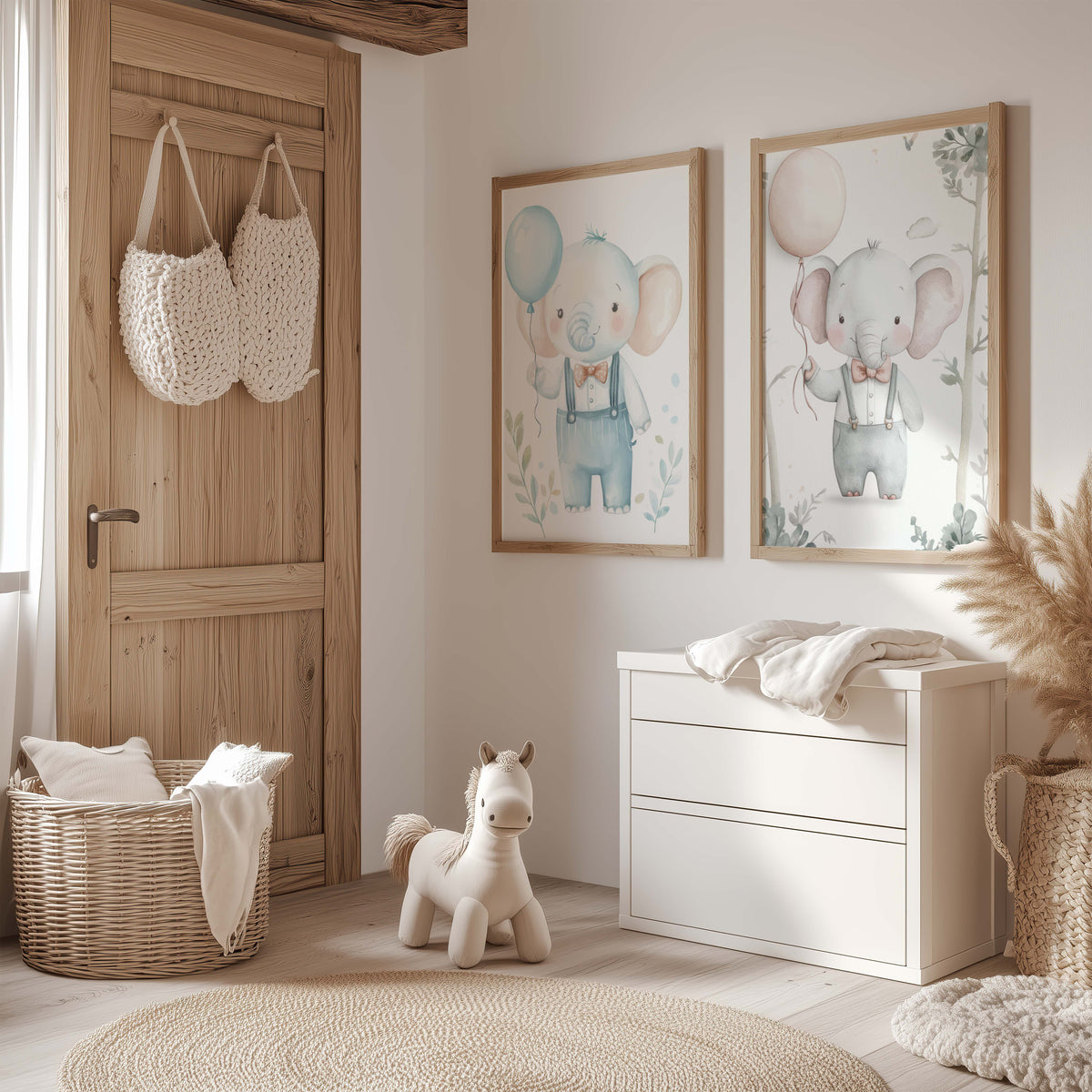 Niedliches Elefanten Kinderzimmer Poster · Aquarell Elefant mit Ballon · Babyzimmer Wanddeko · Pastell Tierillustration · Print ohne Rahmen-1