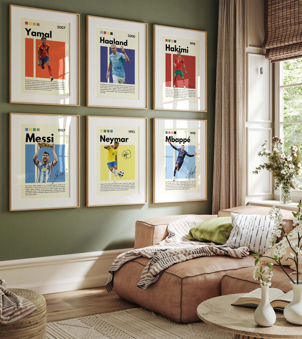 Fußball Stars Poster · Mbappé Neymar Messi Hakimi Haaland Yamal · Sport Wanddeko · Print ohne Rahmen-1
