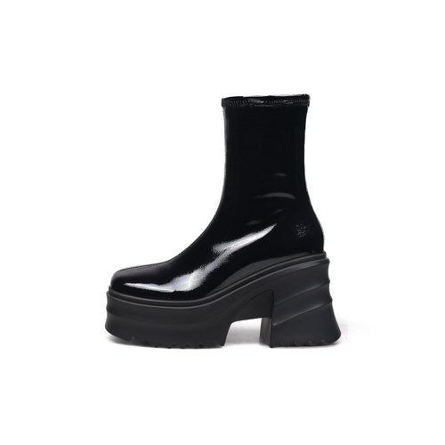 Fur Lined Black Leather Platform Boots-0