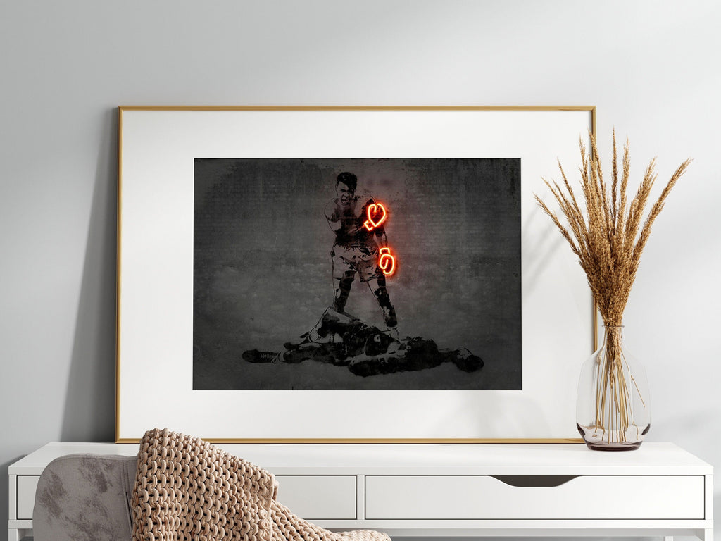 Poster Muhammad Ali Neon Boxhandschuhe · Gym · Wohnzimmer Bilder · Trainingszimmer Bilder · Deko Print · ohne Rahmen-0